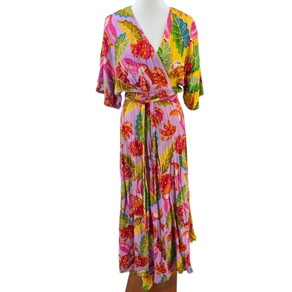 Farm Rio Anthropologie Womens M Mixed Beaks & Bananas Maxi Wrap Dress NWT - Picture 4 of 10